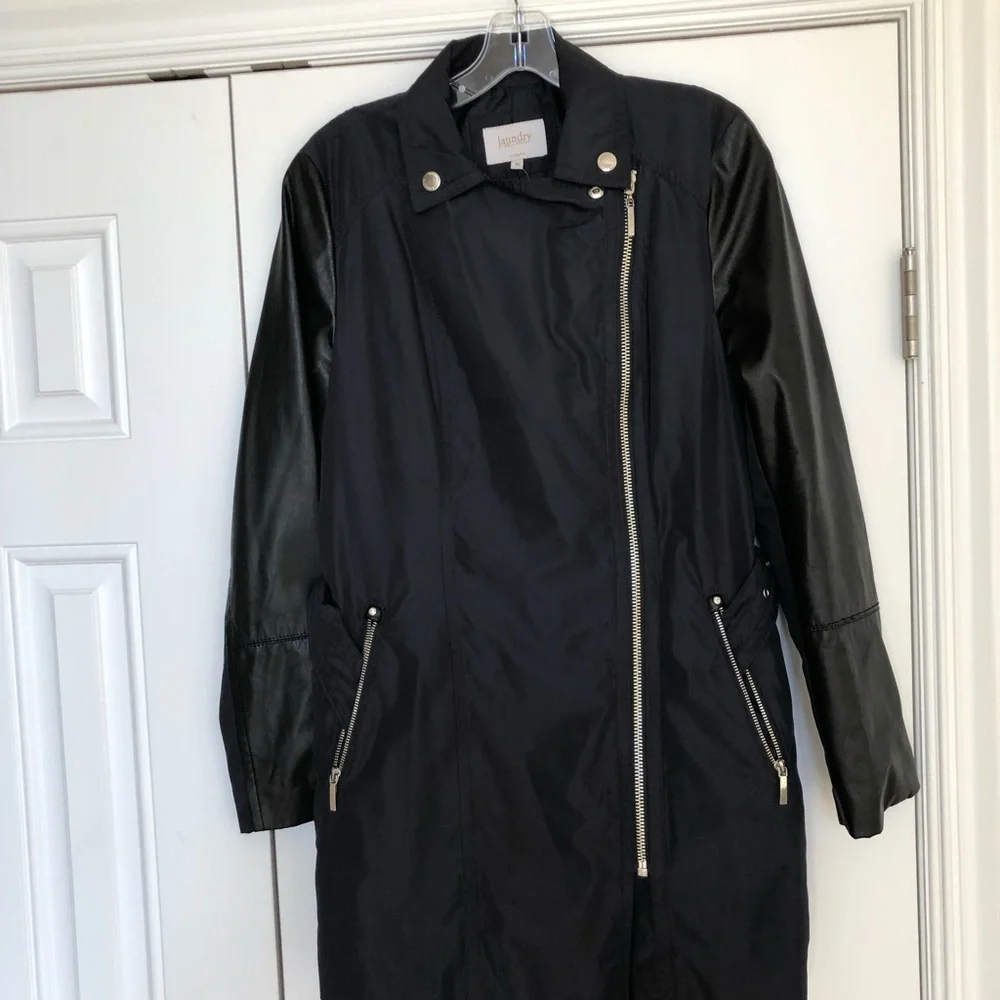 Laundry by Shelli Segal Women’s coat Black size Med faux Leather sleeves, NWOT - Picture 11 of 12